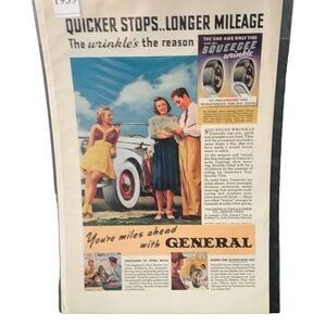 Vintage 1939 General Tire Quicker Stops Longer Mileage Ad Advertisement